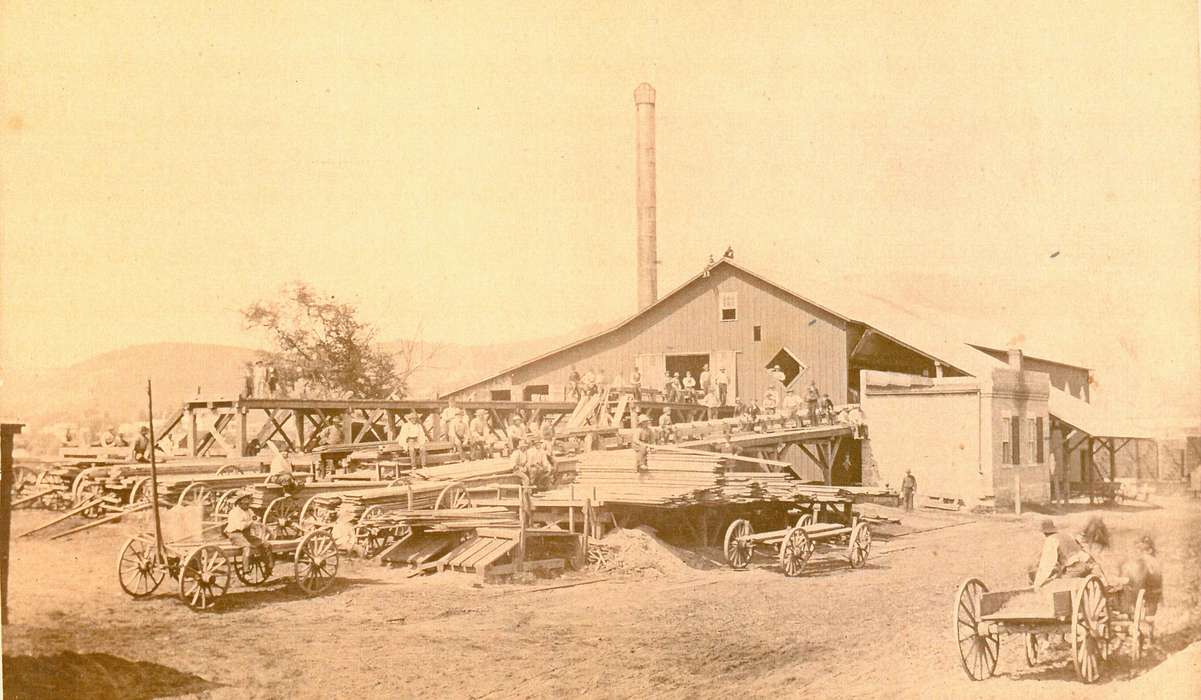 Portraits - Group, Travel, Lang, Mavis, history of Iowa, Iowa History, factory, Businesses and Factories, Duluth, MN, wagon, Iowa, lumber, Labor and Occupations