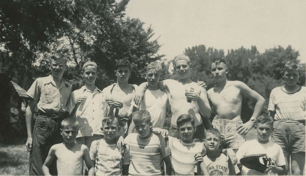 Portraits - Group, boy scout, Iowa History, baseball glove, elbow, Iowa, McMurray, Doug, Woodward, IA, shorts, Children, history of Iowa