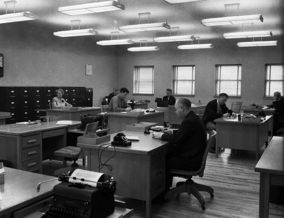 Iowa, desk, typewriter, Eddyville, IA, Lemberger, LeAnn, telephone, Religious Structures, history of Iowa, filing cabinet, Iowa History, office