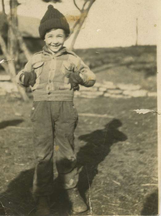 boy, boots, Iowa, pose, coat, smile, Children, winter, Portraits - Individual, stocking hat, Logsdon, Teryl, Decorah, IA, history of Iowa, gloves, Iowa History, happy