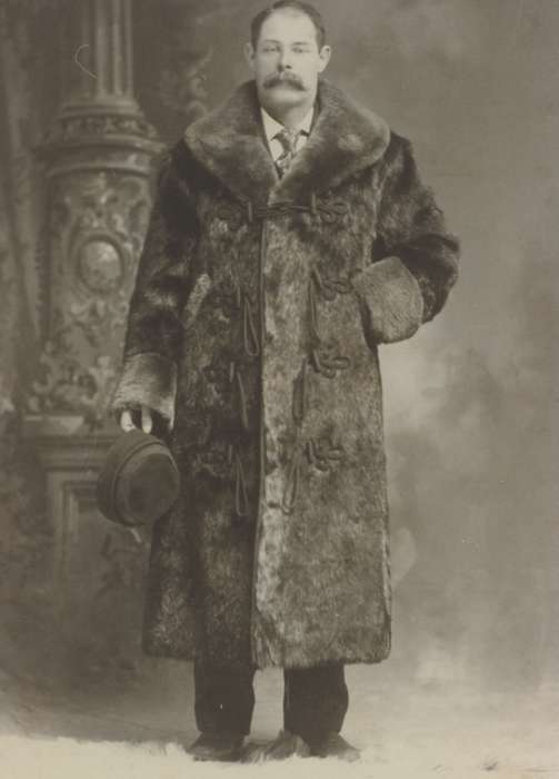 Waterloo, IA, history of Iowa, coat, hat, Iowa, fur, mustache, Portraits - Individual, Mountain, Carole, Iowa History