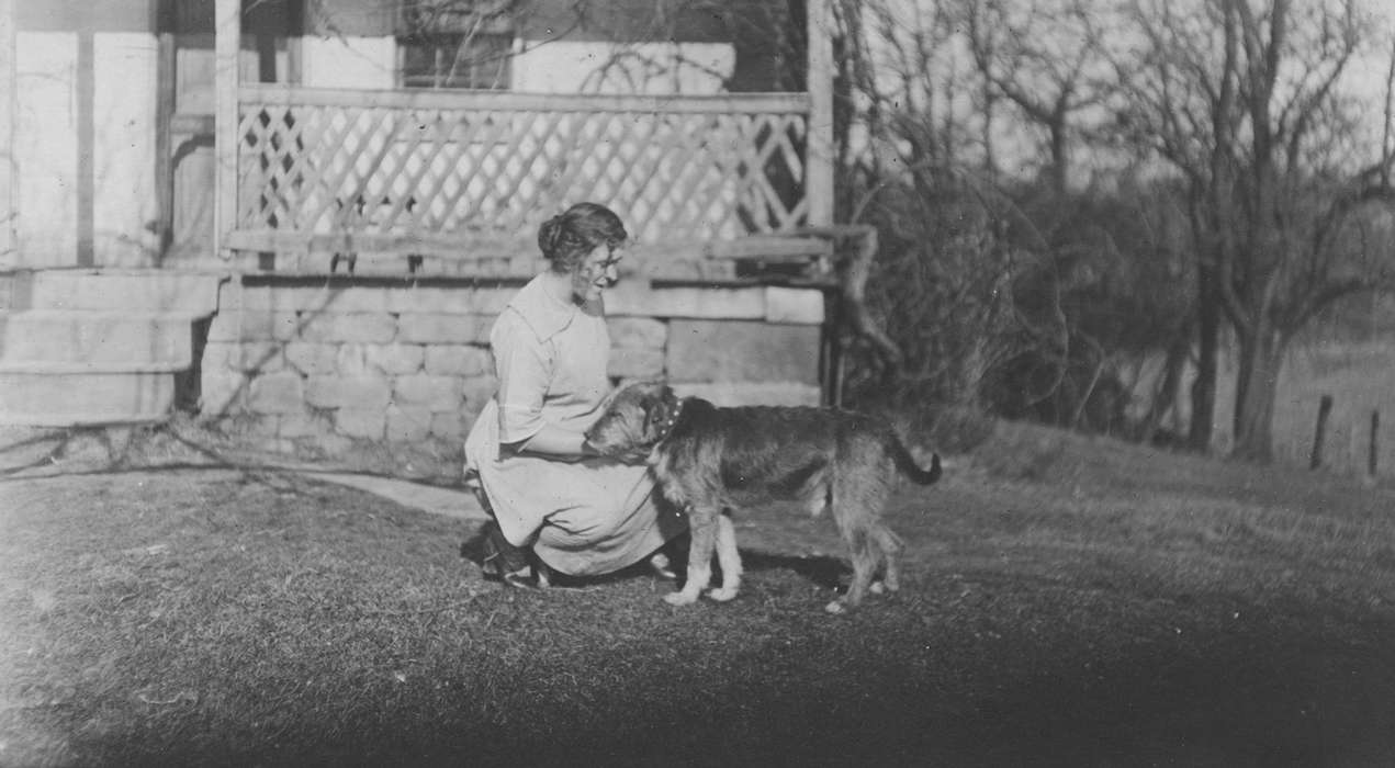 Iowa History, woman, Iowa, history of Iowa, porch, Animals, dog, IA, Zieser, Stan