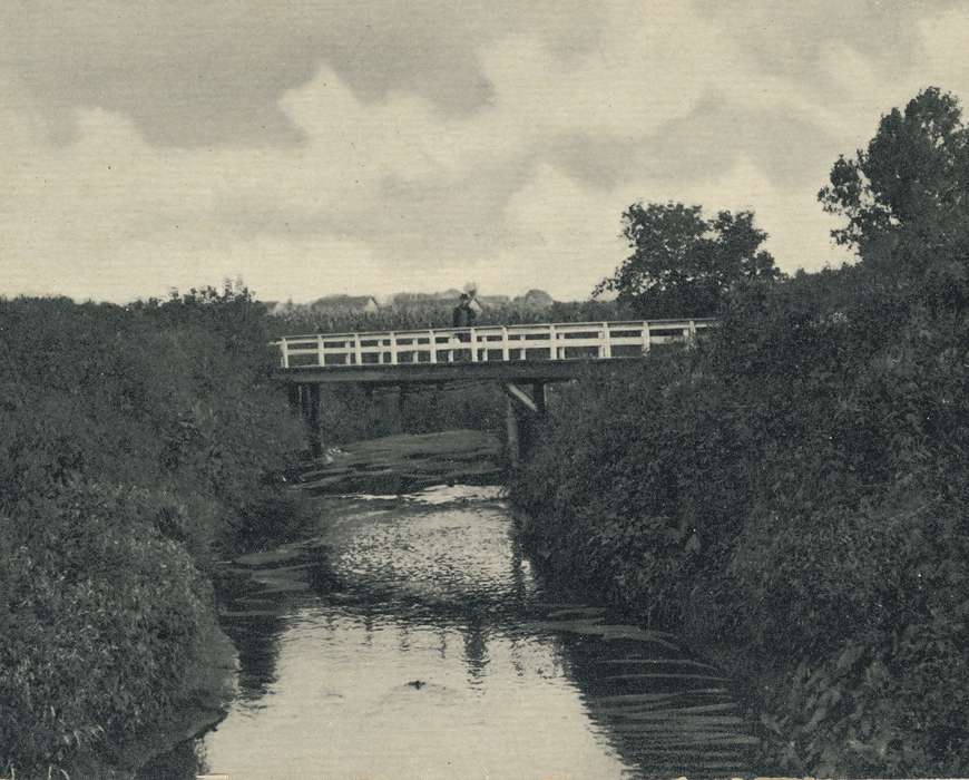 bridge, Iowa History, creek, history of Iowa, Lakes, Rivers, and Streams, man, postcard, Iowa, Cities and Towns, Landscapes, Shaulis, Gary