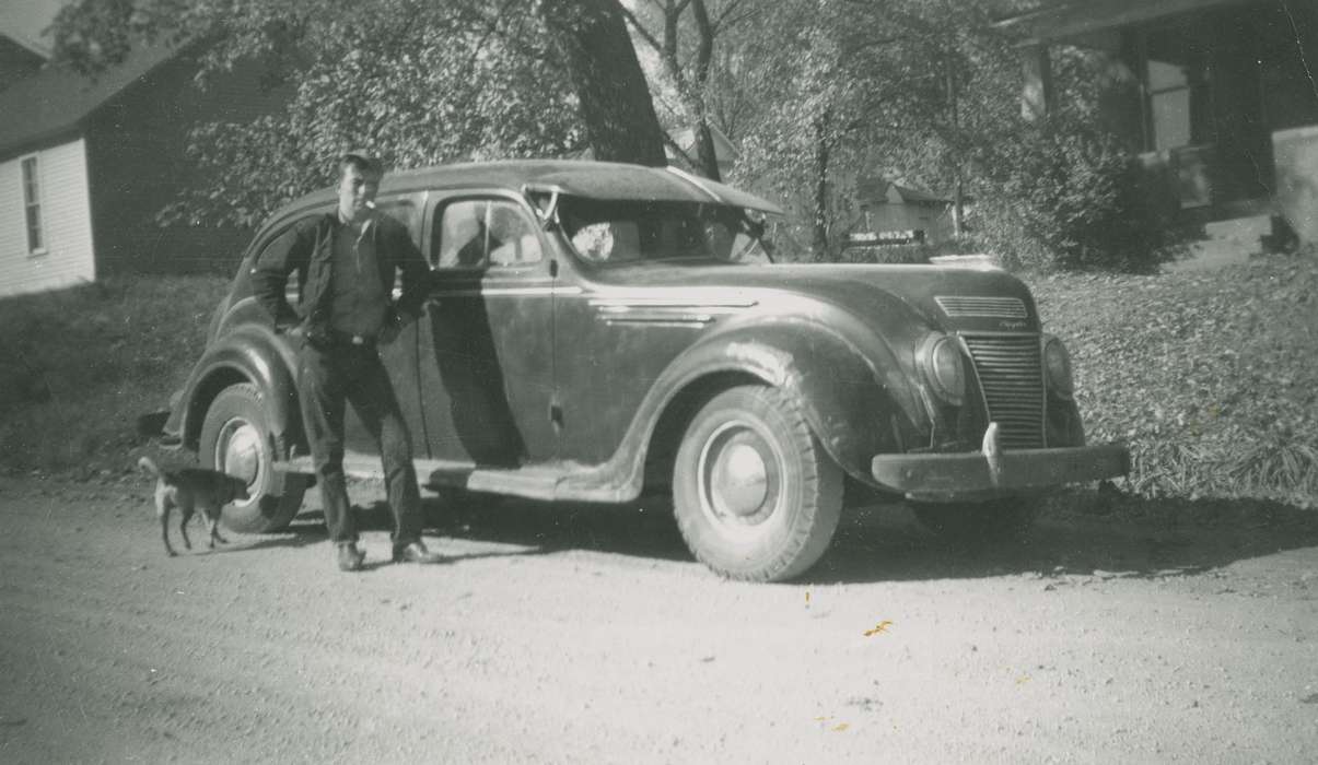 Iowa, USA, Animals, cigarette, Deitrick, Allene, dog, car, Portraits - Individual, Cities and Towns, history of Iowa, Motorized Vehicles, Iowa History