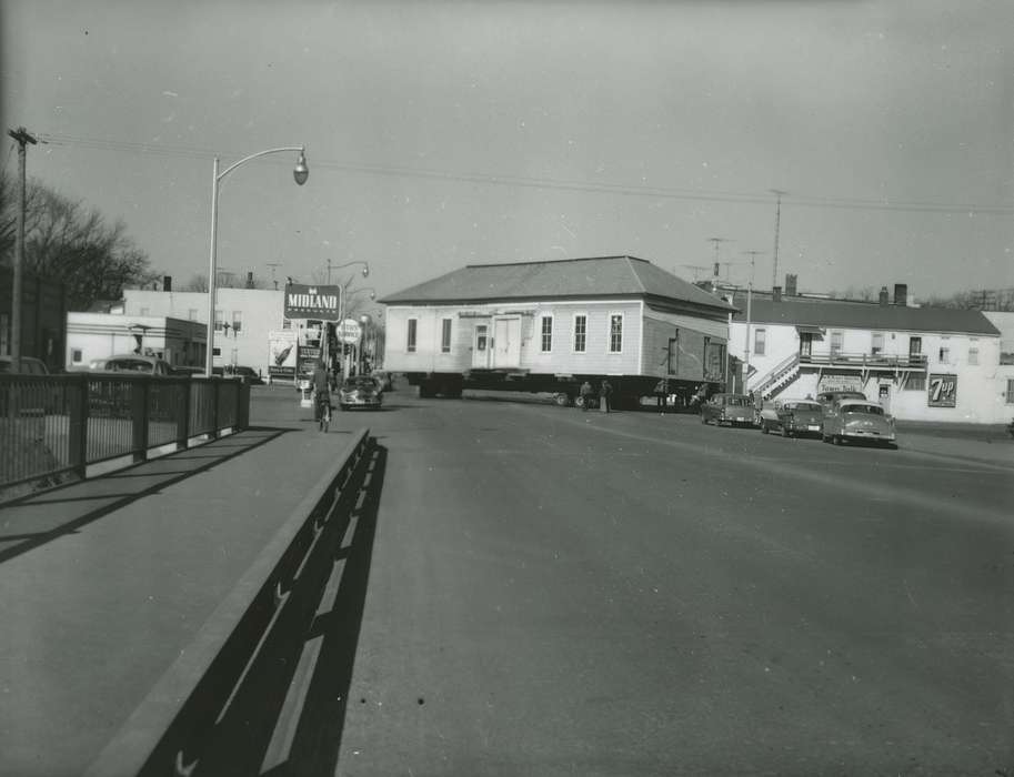 Main Streets & Town Squares, bridge, Iowa History, history of Iowa, Businesses and Factories, house moving, Iowa, Cities and Towns, Children, Waverly Public Library, Labor and Occupations