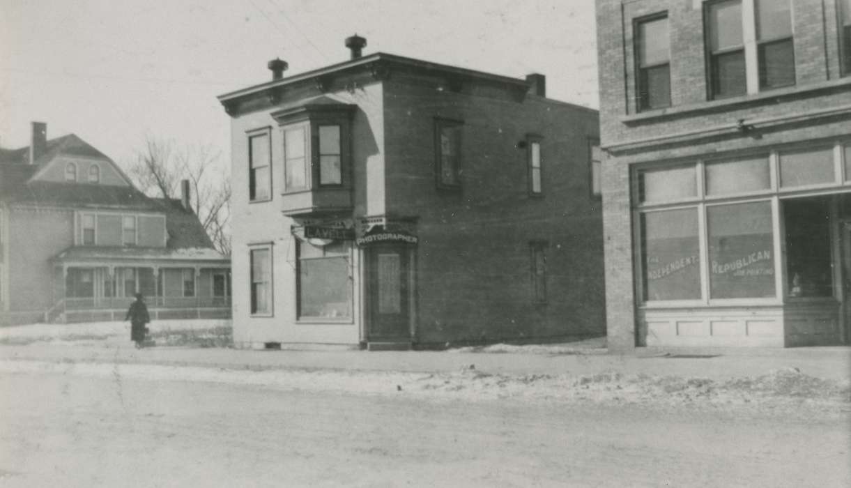 history of Iowa, Businesses and Factories, photo studio, Waverly Public Library, Main Streets & Town Squares, storefront, mainstreet, Iowa, Winter, Iowa History, Cities and Towns, printing