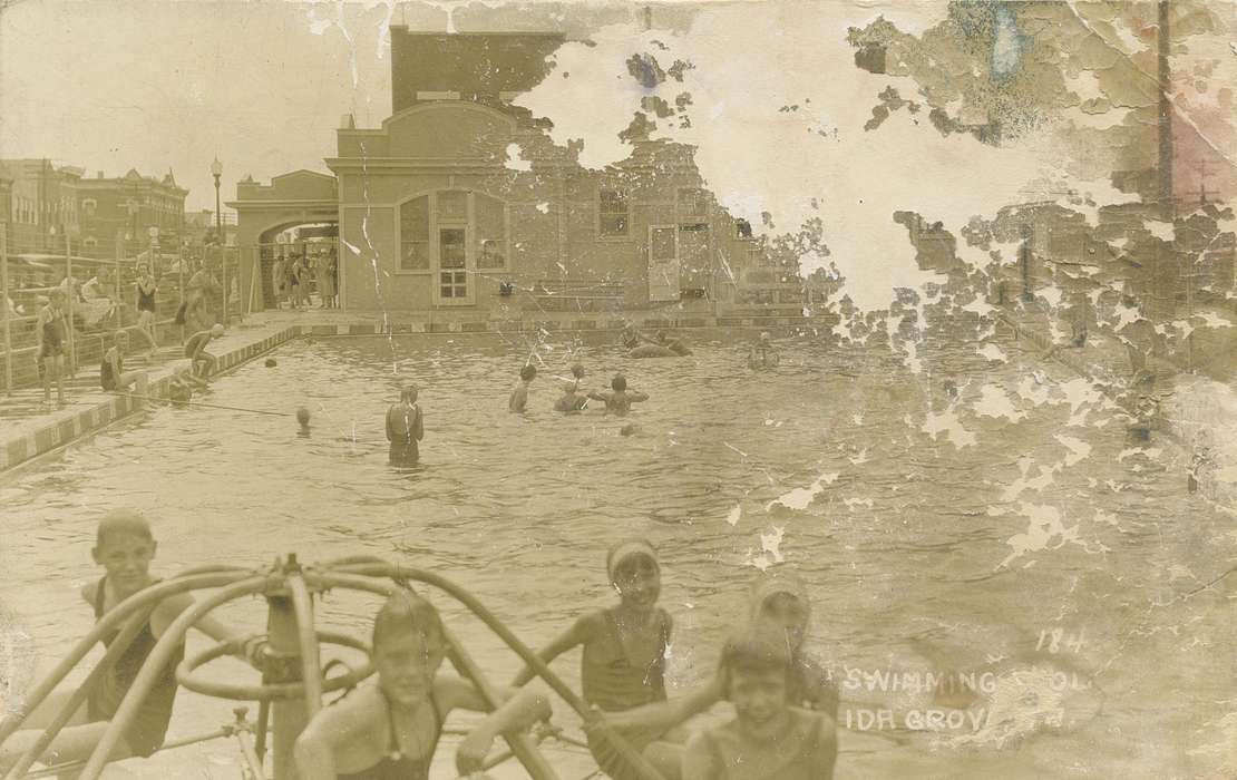 swimsuit, Portraits - Group, swimming, Iowa History, Iowa, bathing suit, swimming pool, pool, summer, Outdoor Recreation, Ida Grove, IA, Palczewski, Catherine, Children, history of Iowa