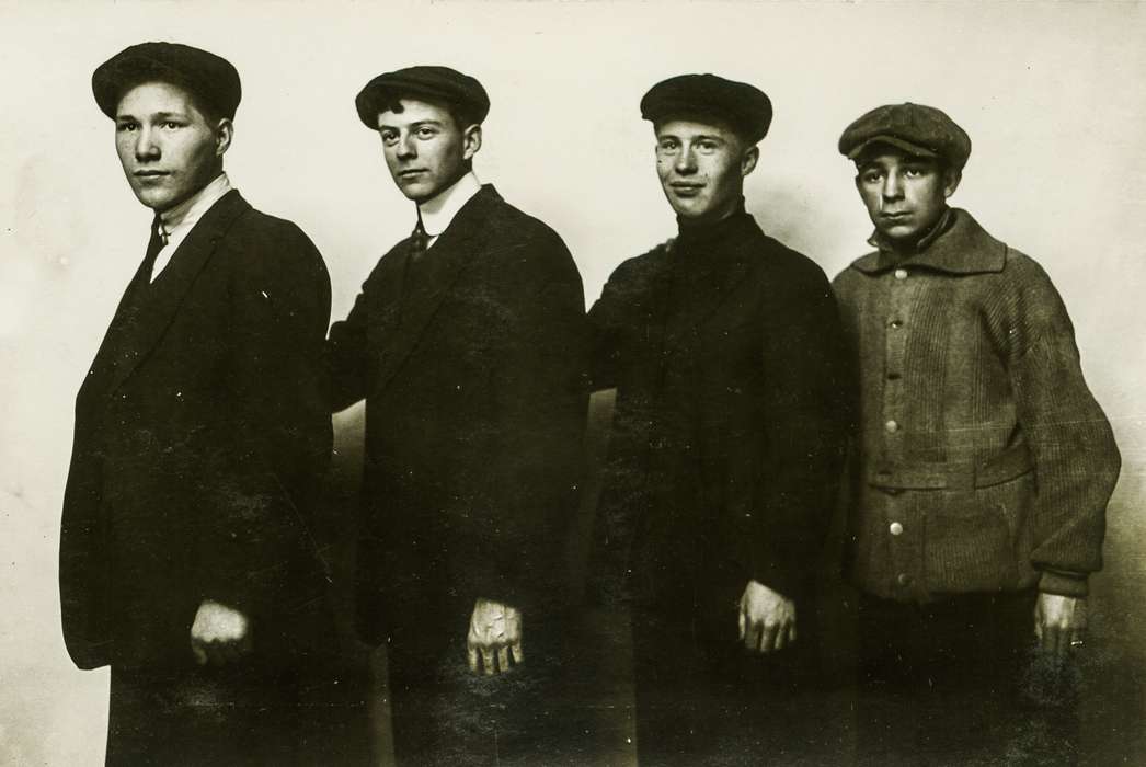 Portraits - Group, Iowa, newsboy cap, wedding ring, Anamosa, IA, Anamosa Library & Learning Center, Winter, history of Iowa, Iowa History