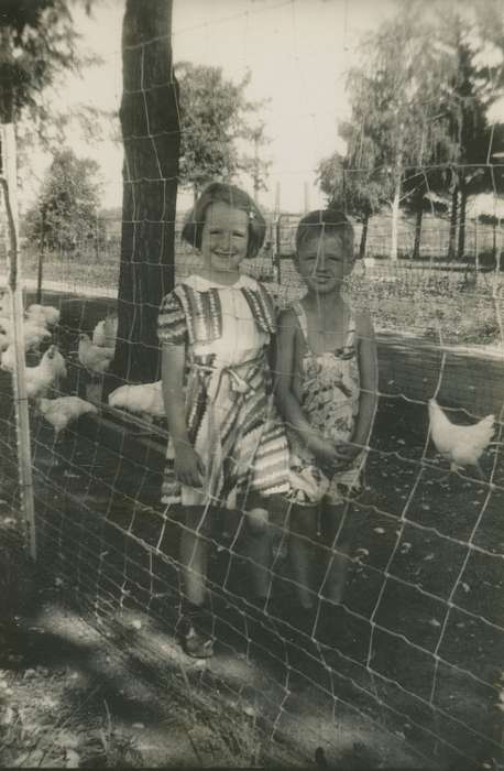 Portraits - Group, Animals, Waterloo, IA, Iowa History, Iowa, Wahl, Dawn, chickens, Children, history of Iowa