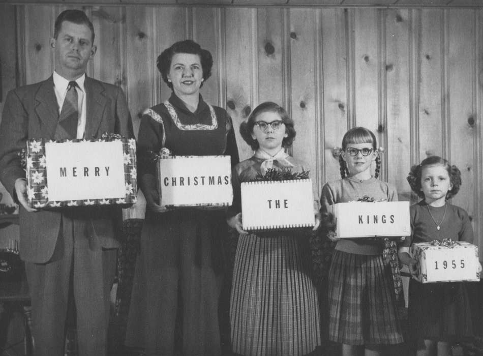 Portraits - Group, christmas, history of Iowa, Iowa History, IA, Winter, Holidays, glasses, Iowa, King, Tom and Kay, pigtails