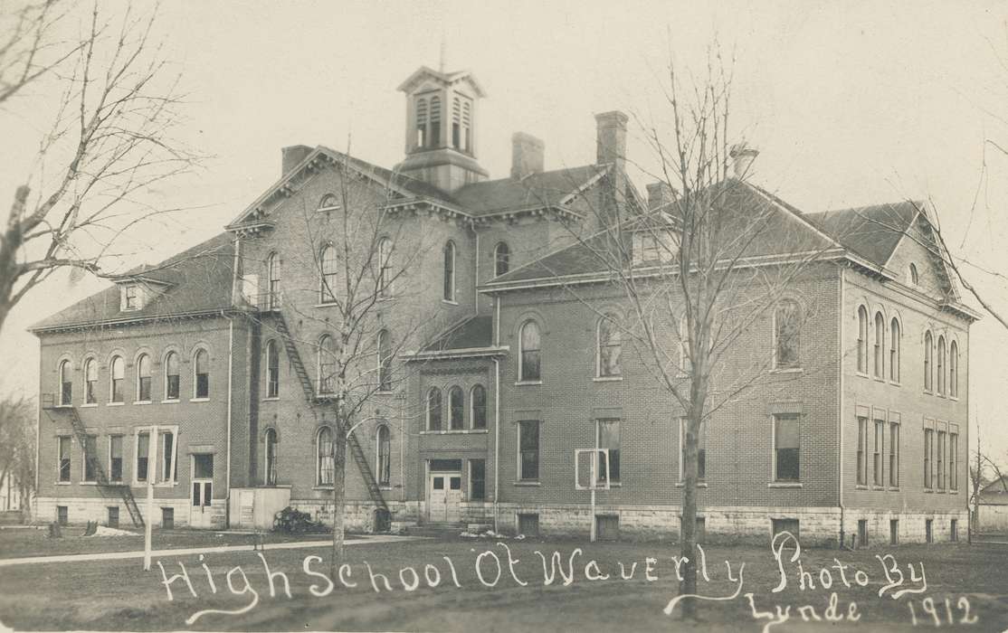 high school, brick building, Iowa, Waverly Public Library, Businesses and Factories, Schools and Education, school, history of Iowa, Waverly, IA, Iowa History