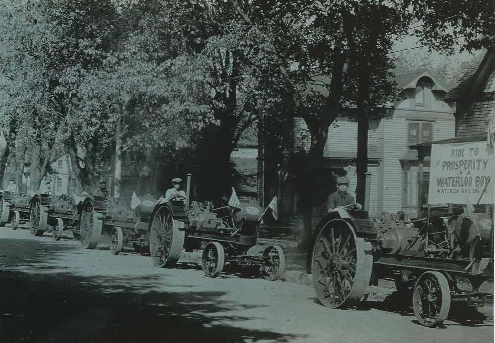 history of Iowa, man, Businesses and Factories, tractor, tractors, Iowa, Farming Equipment, Waterloo, IA, Olsson, Ann and Jons, Iowa History, parade