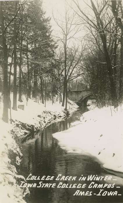 Iowa, Ames, IA, Schools and Education, Palczewski, Catherine, winter, Lakes, Rivers, and Streams, bridge, history of Iowa, snow, Iowa History