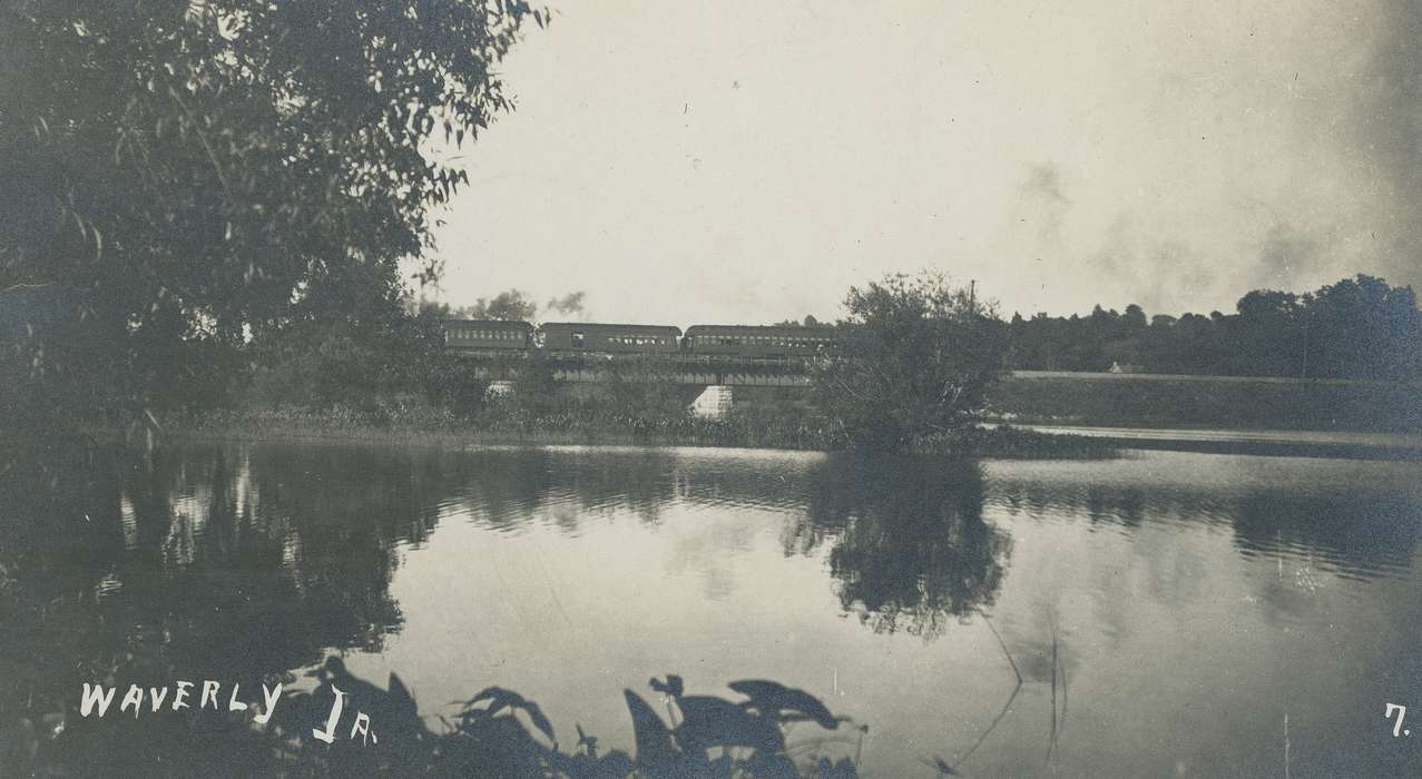 bridge, Iowa History, history of Iowa, Meyer, Sarah, train cars, Motorized Vehicles, Lakes, Rivers, and Streams, Waverly, IA, river, Iowa, Landscapes, train