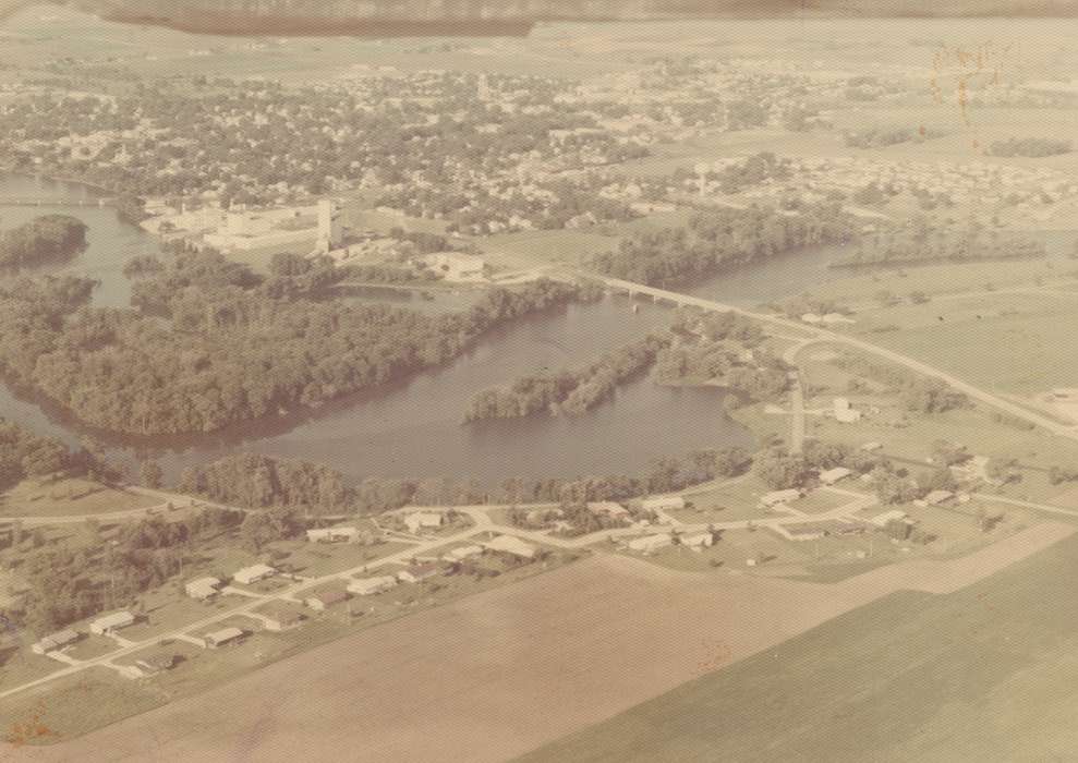 history of Iowa, Landscapes, Homes, Businesses and Factories, Waverly, IA, Waverly Public Library, Iowa, cedar river, Aerial Shots, Iowa History, Lakes, Rivers, and Streams, bridge