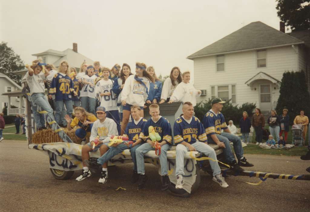 football, history of Iowa, Iowa, parade, water gun, jersey, Iowa History, Van Horne, IA, benton bobcats, Sports, Brenneman, Brenda, float, Portraits - Group, Schools and Education