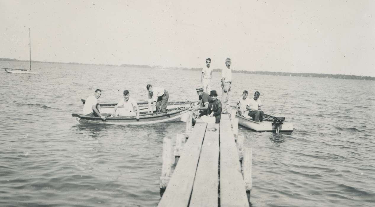 Portraits - Group, Iowa History, boats, Lakes, Rivers, and Streams, dock, Clear Lake, IA, Iowa, lake, McMurray, Doug, scouts, Leisure, history of Iowa