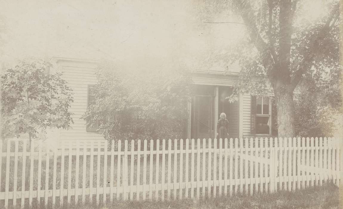 history of Iowa, Iowa History, wooden fence, Waverly, IA, wooden house, old woman, Iowa, tree, Homes, Waverly Public Library, Portraits - Individual