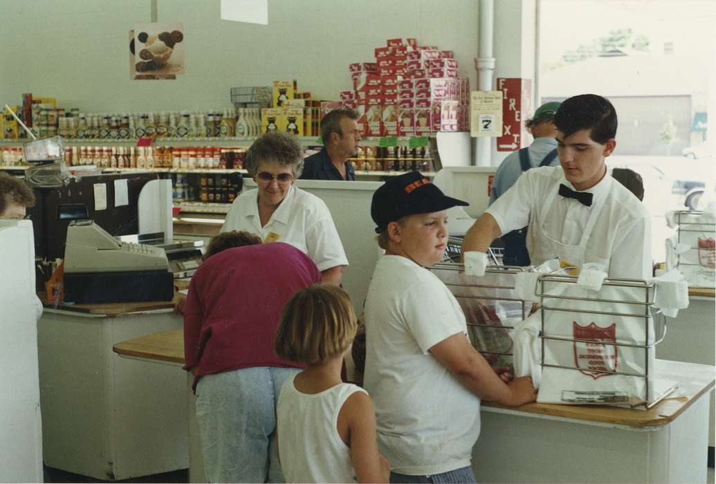 groceries, kids, Waverly, IA, history of Iowa, grocery store, Iowa, Food and Meals, fareway, Waverly Public Library, Businesses and Factories, Labor and Occupations, Children, cash register, Iowa History, cashier