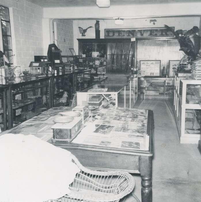 Waverly, IA, display case, history of Iowa, Iowa, sign, correct date needed, Businesses and Factories, Waverly Public Library, Iowa History