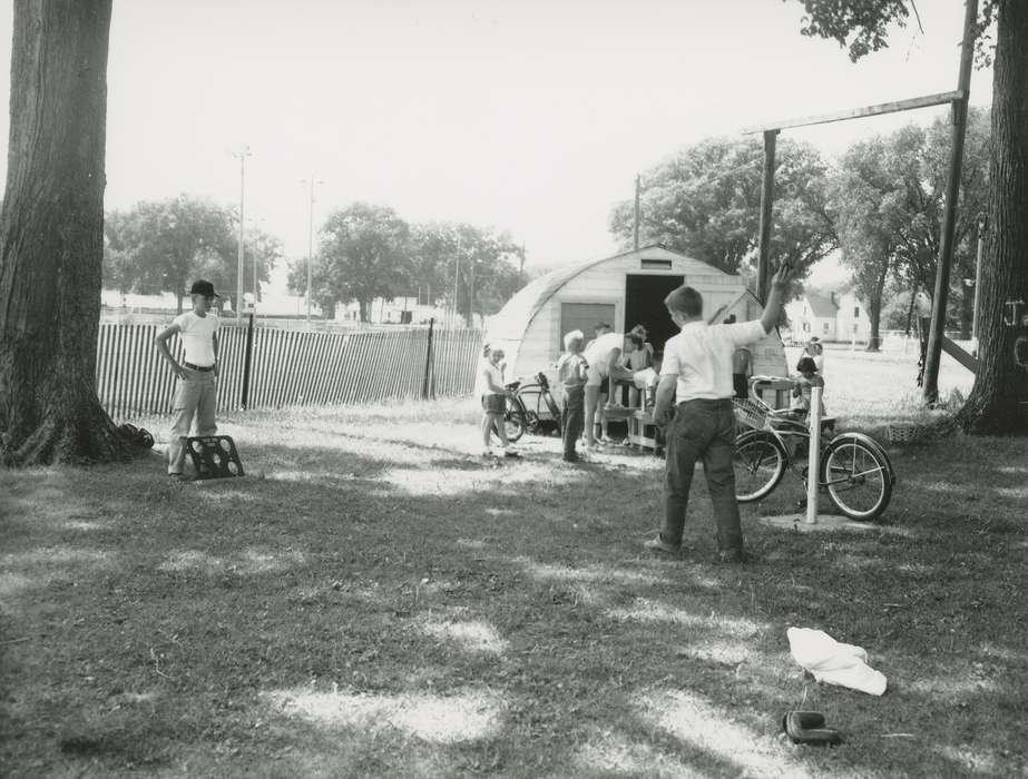 history of Iowa, Iowa History, game, quonset, bicycle, wooden fence, bike, Iowa, Outdoor Recreation, Children, Waverly Public Library, park