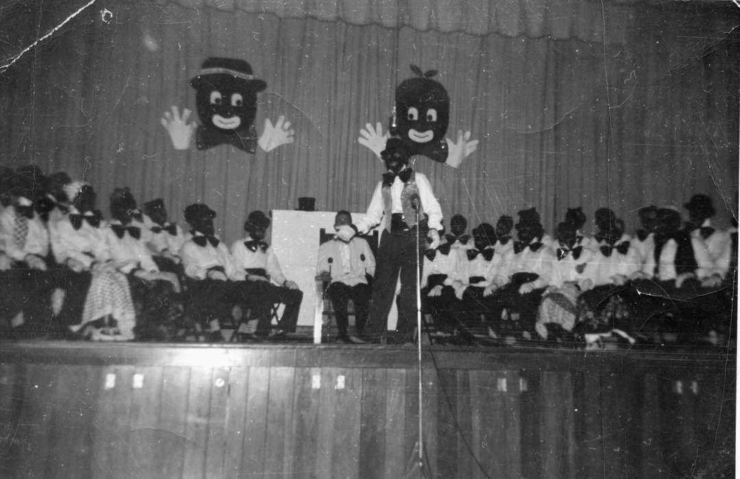 Mountain, Carole, Iowa History, Iowa, Schools and Education, play, minstrel, stereotype, Orange, IA, Entertainment, blackface, stereotype of african american, history of Iowa