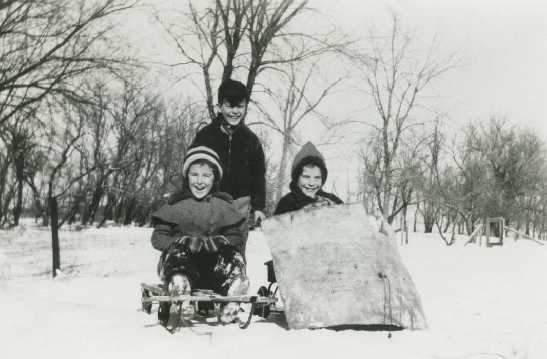 Portraits - Group, Iowa, Children, winter, Johnson, Mary, sledding, Early, IA, Winter, history of Iowa, snow, Iowa History