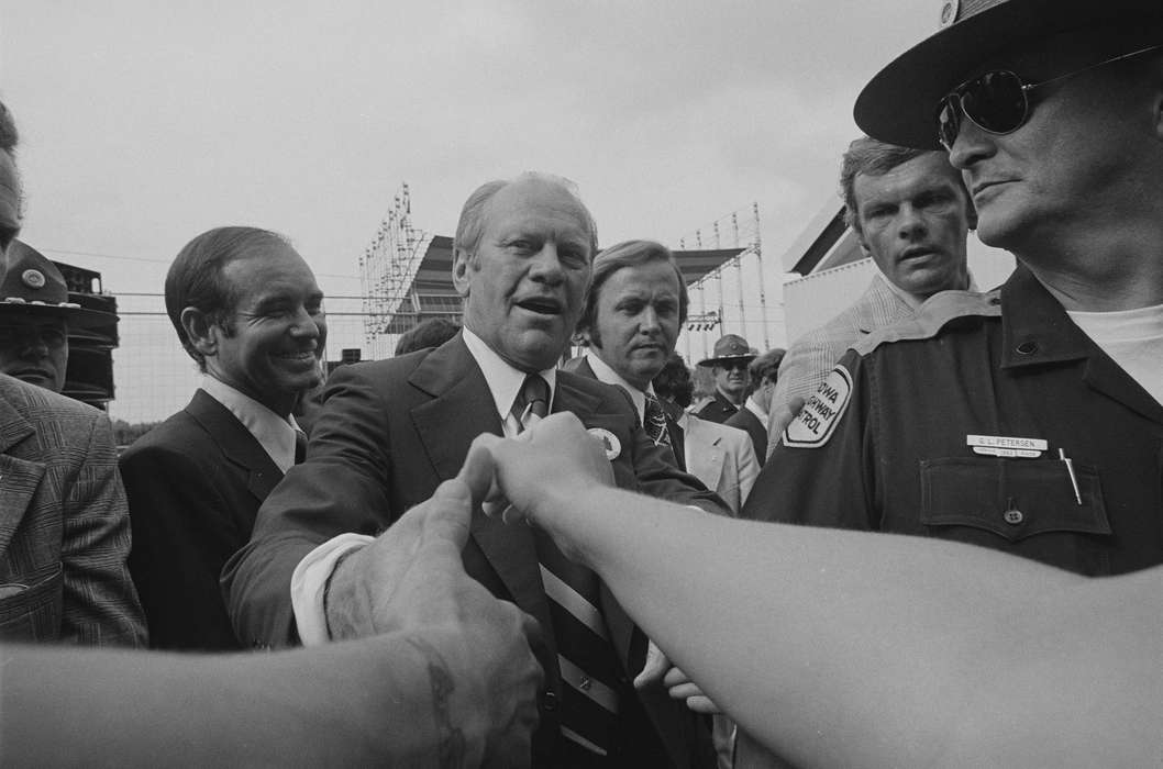 Civic Engagement, Fairs and Festivals, officer, Lemberger, LeAnn, history of Iowa, handshake, iowa state fair, Iowa, gerald ford, Des Moines, IA, Iowa History, president