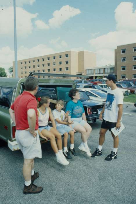 dorm, dormitory, Iowa History, Iowa, Motorized Vehicles, Schools and Education, parking lot, university of northern iowa, Families, hagemann, truck, uni, UNI Special Collections & University Archives, Children, Cedar Falls, IA, history of Iowa