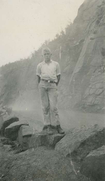 Travel, history of Iowa, Iowa History, Cass Lake, MN, rockface, cliff, Iowa, boy, McMurray, Doug, Children, Portraits - Individual