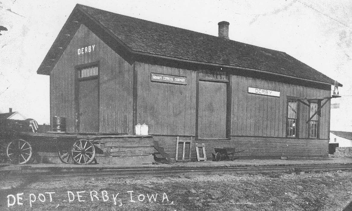 depot, train tracks, history of Iowa, Iowa, Businesses and Factories, Iowa History, Derby, IA, McLaughlin, Angie