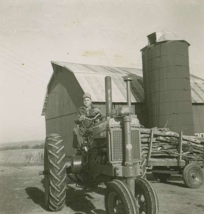 Farming Equipment, history of Iowa, Iowa History, Motorized Vehicles, Barns, john deere, tractor, silo, Iowa, Farms, Fredericks, Robert, Sherrills Mound, IA