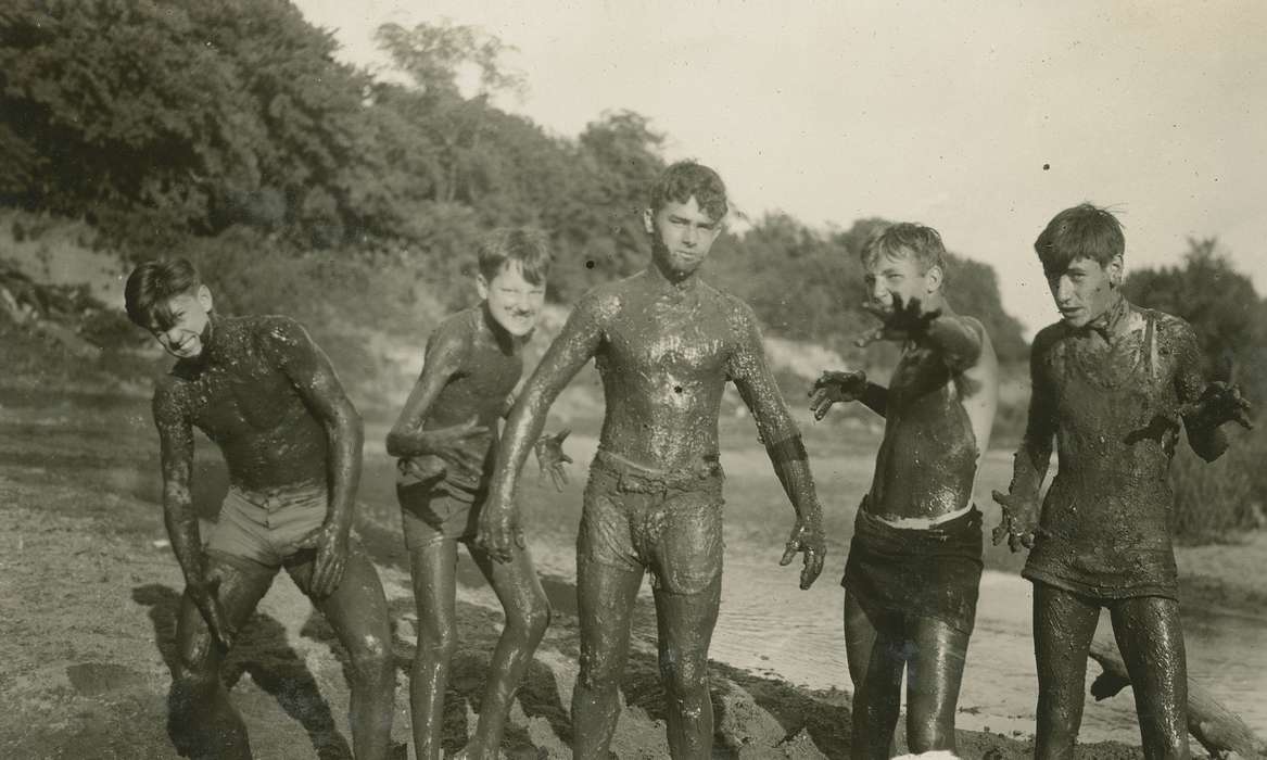 Portraits - Group, mud, history of Iowa, Iowa History, boy scout, Webster City, IA, Iowa, McMurray, Doug, silly