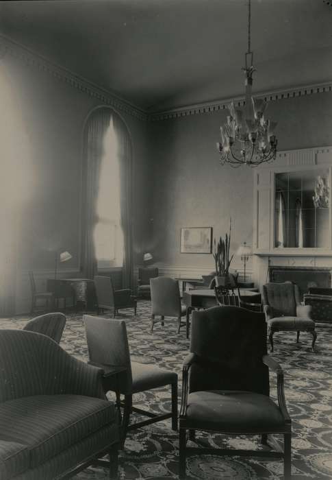 Cedar Falls, IA, history of Iowa, mirror, Iowa History, uni, commons, iowa state teachers college, chair, lobby, UNI Special Collections & University Archives, Iowa, chandelier, Schools and Education, university of northern iowa