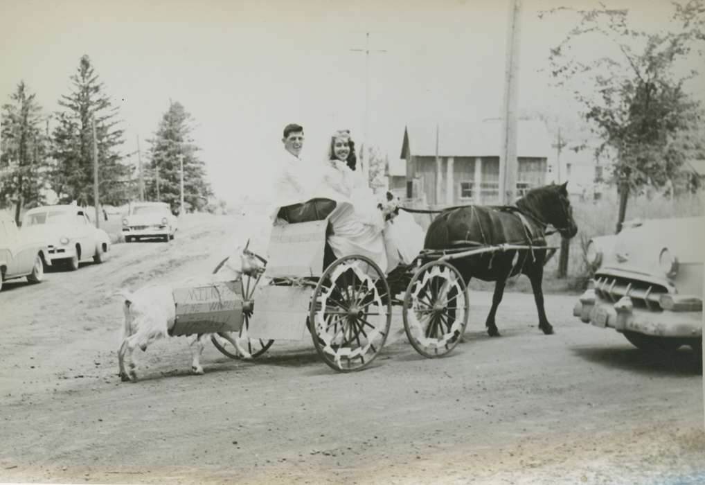 groom, Cities and Towns, bride, Iowa History, Iowa, history of Iowa, goat, Weddings, Animals, Kintzle, Gloria, horse and buggy, Prairieburg, IA