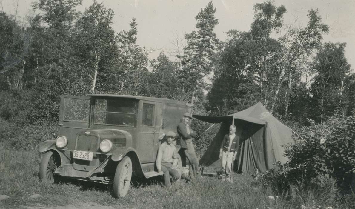 Travel, Cass Lake, MN, history of Iowa, hat, Motorized Vehicles, McMurray, Doug, Iowa, tent, car, Children, Iowa History, Outdoor Recreation, Portraits - Group