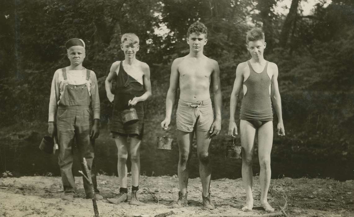 pail, history of Iowa, boy scout, McMurray, Doug, Iowa, Children, Webster City, IA, Iowa History, Portraits - Group, bathing suit