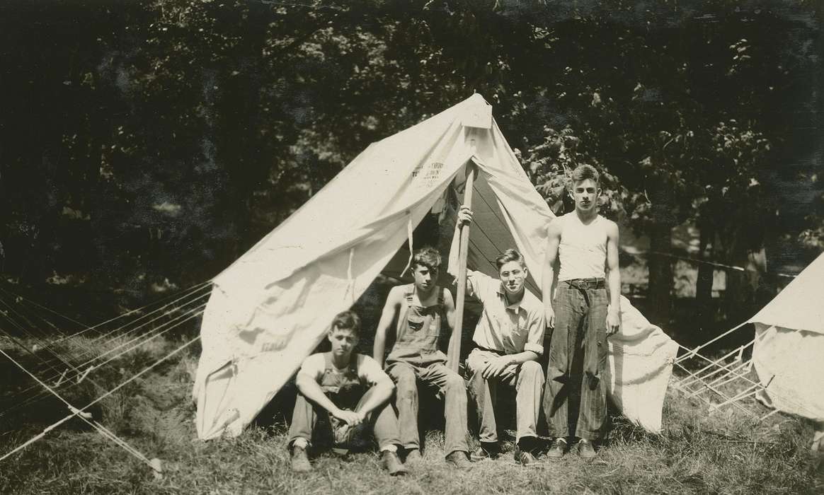 Portraits - Group, boy scouts, history of Iowa, Iowa History, Webster City, IA, tent, Iowa, McMurray, Doug, Children