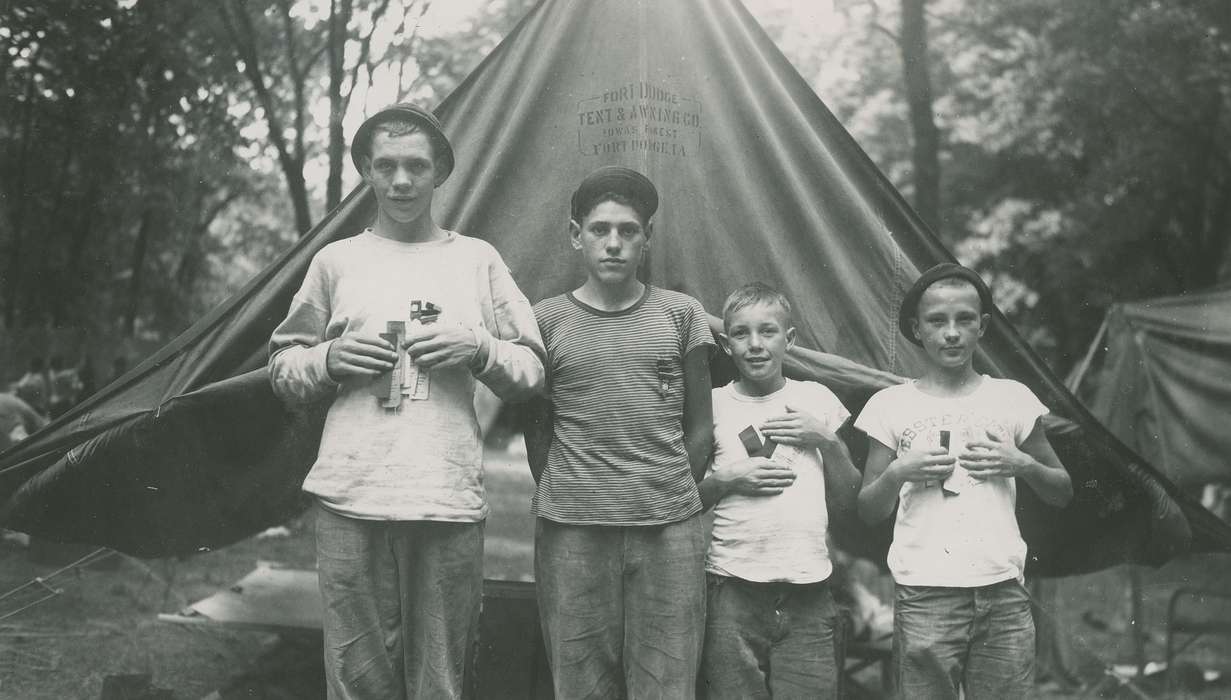 Portraits - Group, Lehigh, IA, boy scouts, history of Iowa, Iowa History, tent, Iowa, Outdoor Recreation, McMurray, Doug, Children, Leisure, camping