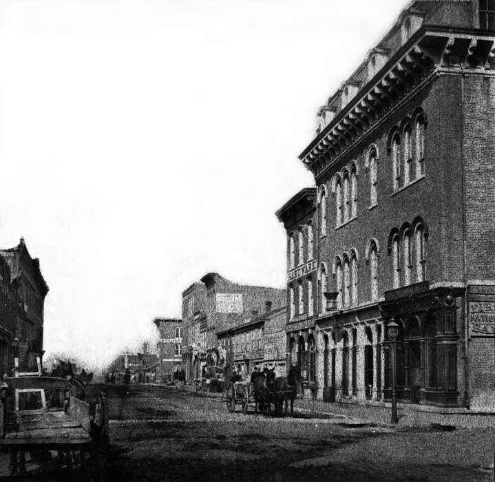 Main Streets & Town Squares, history of Iowa, Iowa History, Ottumwa, IA, Lemberger, LeAnn, Businesses and Factories, Animals, horse and cart, Iowa, Cities and Towns, horse