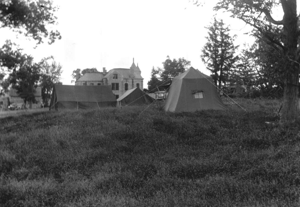 Outdoor Recreation, stone city art colony, Landscapes, Iowa, tent, Stone City, IA, field, building, Lemberger, LeAnn, history of Iowa, Iowa History