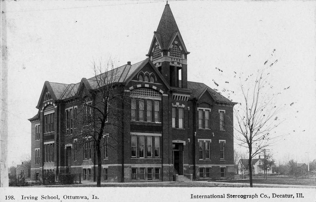 history of Iowa, Iowa History, Ottumwa, IA, Lemberger, LeAnn, window, Iowa, spire, Cities and Towns, Schools and Education, school