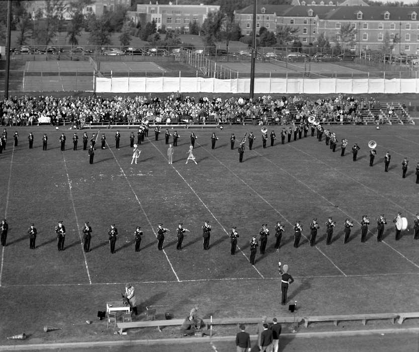 UNI Special Collections & University Archives, Aerial Shots, marching band, history of Iowa, iowa state teachers college, tennis court, stadium, football field, uni, Cedar Falls, IA, Iowa, Iowa History, university of northern iowa, Schools and Education