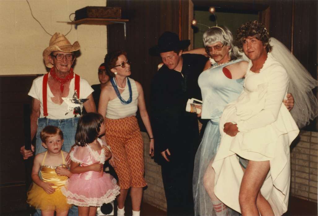 Portraits - Group, history of Iowa, Iowa History, drag, costume, Norfolk, NE, Weddings, Iowa, Mueller, Irma, Leisure, cross dressing