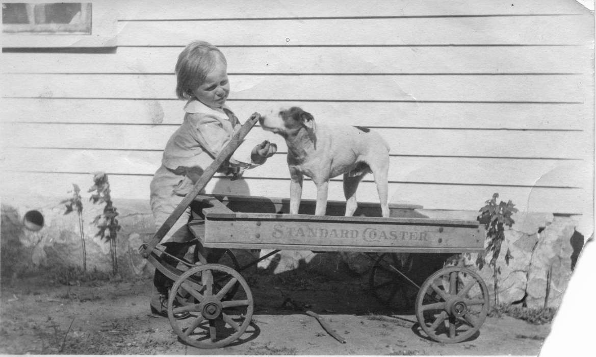 Heuton, Paul H., Carroll, IA, Iowa, Animals, dog, Children, history of Iowa, Iowa History, wagon