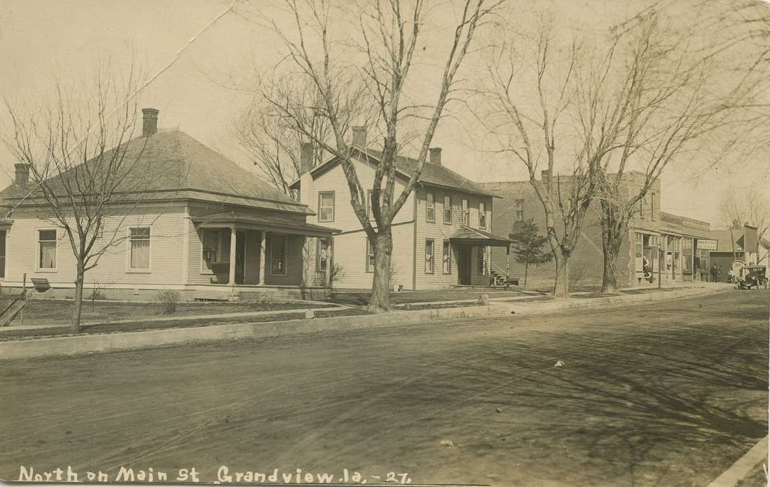 Main Streets & Town Squares, history of Iowa, Iowa History, Motorized Vehicles, dirt road, Dean, Shirley, Iowa, Cities and Towns, Grandview, IA