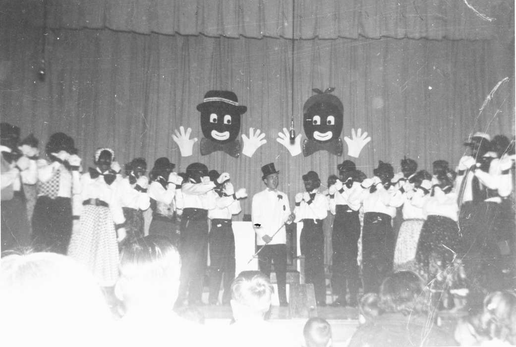 history of Iowa, blackface, minstrel, Entertainment, Iowa History, stereotype, play, Orange, IA, Iowa, Mountain, Carole, Schools and Education, Children, stereotype of african american