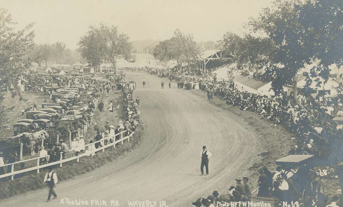 grandstand, Iowa, Animals, Fairs and Festivals, Families, Children, Leisure, Meyer, Sarah, Entertainment, Aerial Shots, fairgrounds, county fair, dirt track, Waverly, IA, history of Iowa, Motorized Vehicles, Iowa History