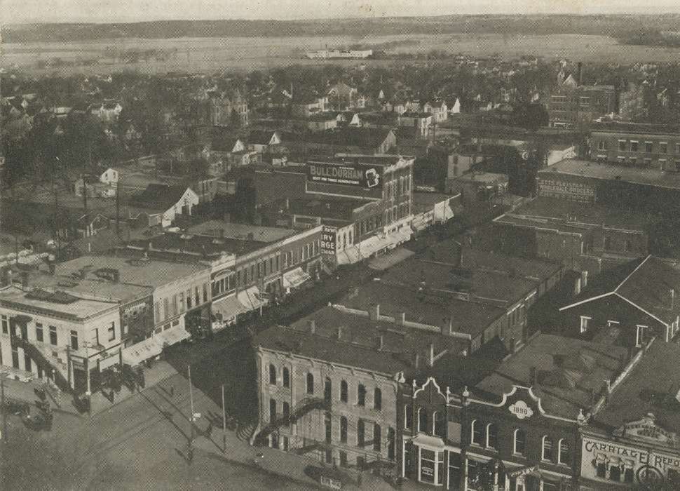 history of Iowa, Iowa History, downtown, Aerial Shots, postcard, Iowa, Cities and Towns, Shaulis, Gary