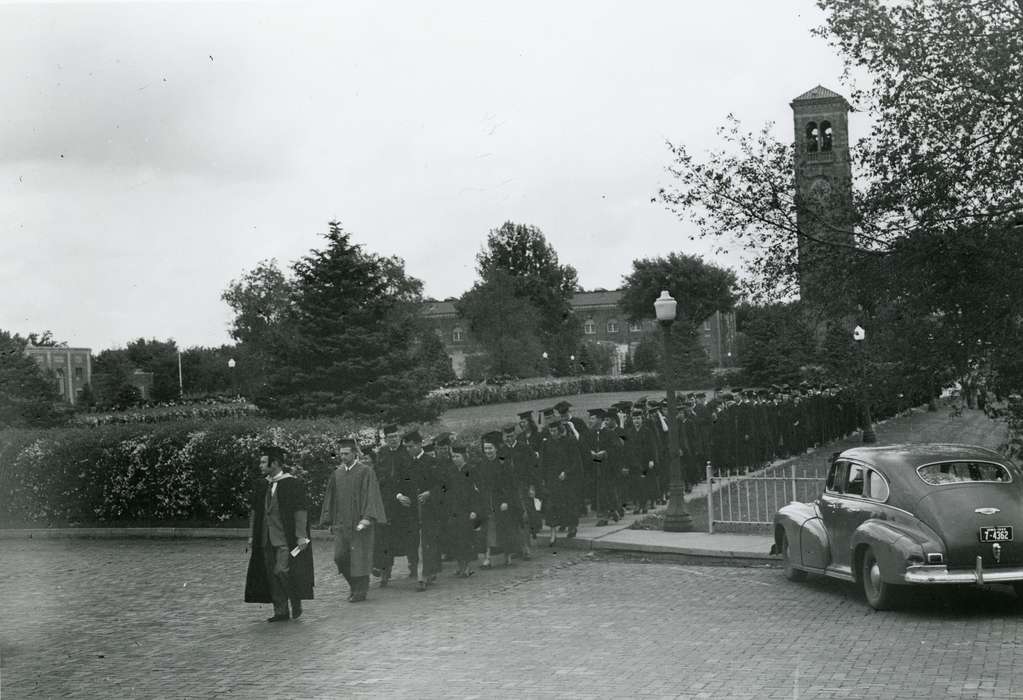 campanile, graduation, car, Iowa History, Iowa, Schools and Education, university of northern iowa, iowa state teachers college, uni, UNI Special Collections & University Archives, Cedar Falls, IA, history of Iowa